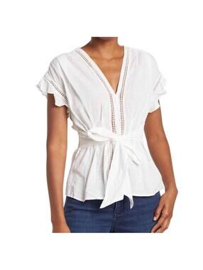 NWT Max Studio Romantic White Peplum Blouse - Size Large
